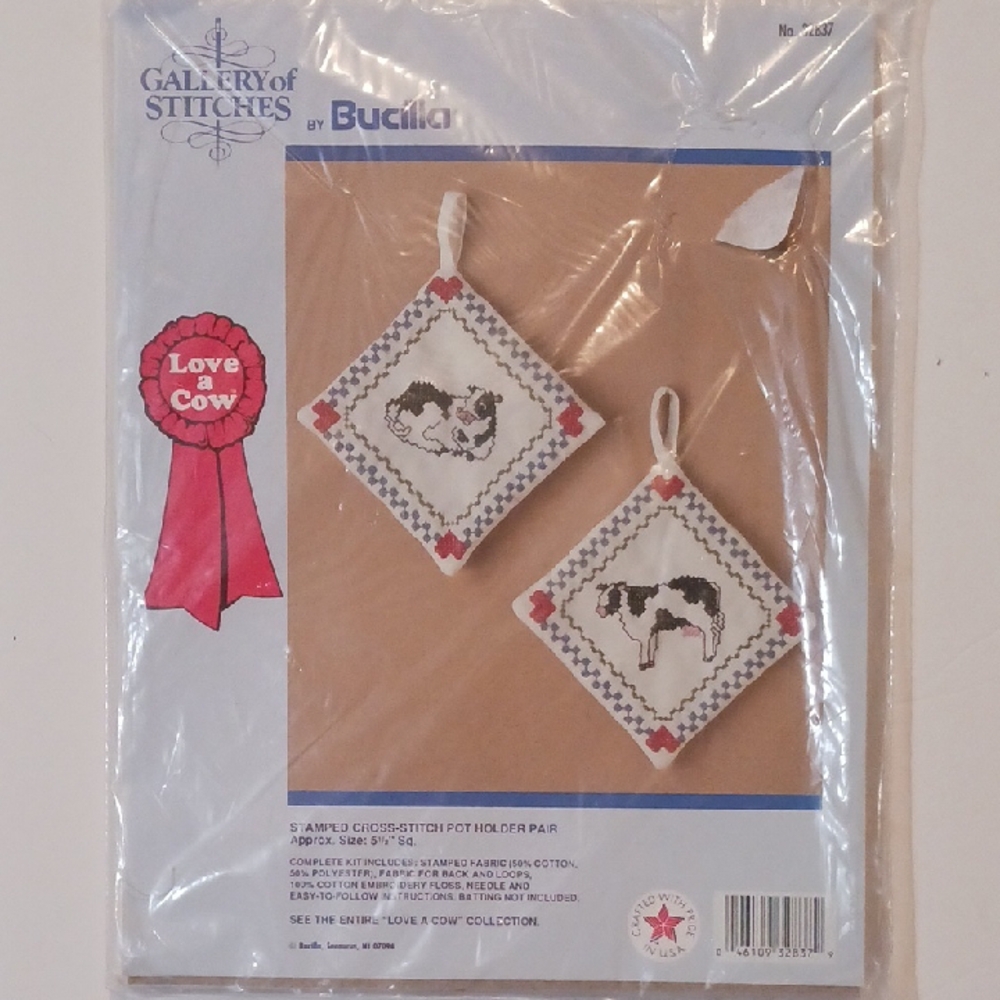 Bucilla Vintage Cow Cross-Stitch Potholder Kit
